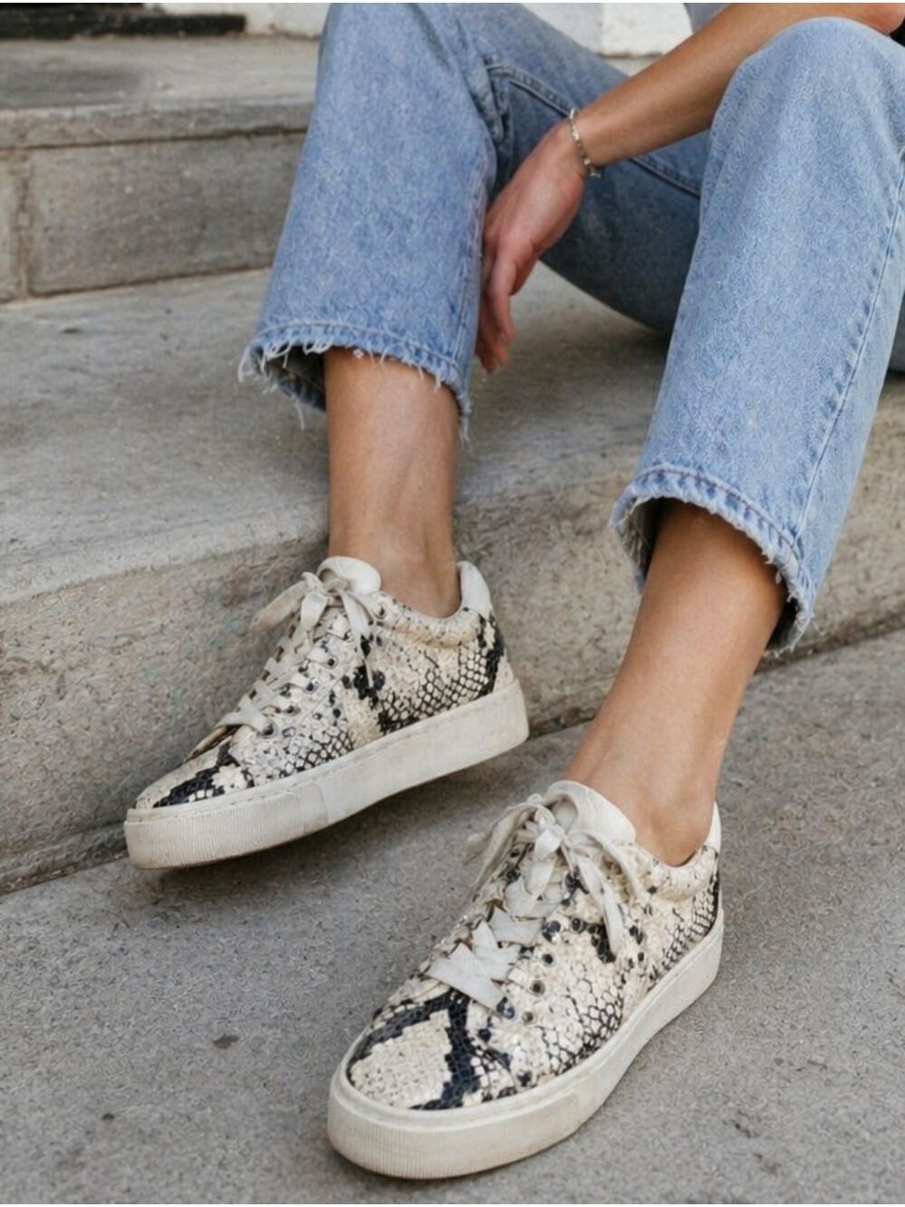 Joie Snakeskin Leather Platform Sneakers | Studded Lace-Up Low Top Designer